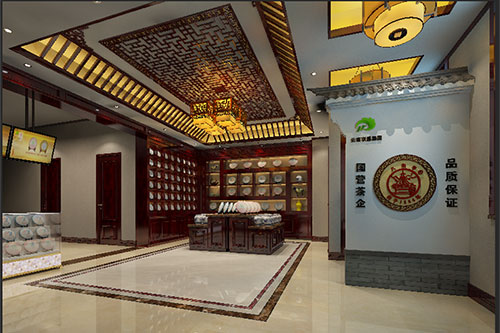 潍坊古朴典雅的中式茶叶店大堂设计效果图