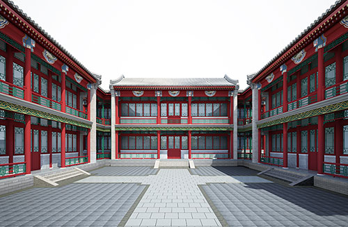 潍坊北京四合院设计古建筑鸟瞰图展示
